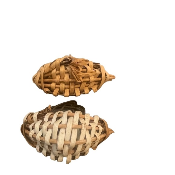 Set of 2 Early Antique Primitive Miniature Split Oak Buttocks Basket 2" - Picture 9 of 13